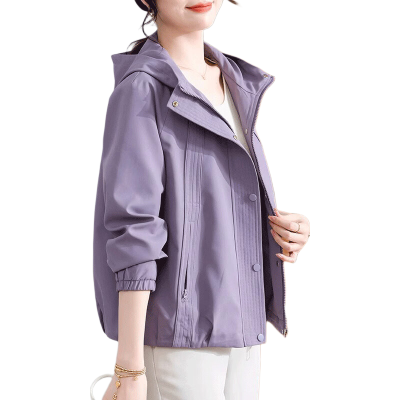 米兰登（MILANDON）妈妈秋装休闲风衣外套新款中老年女宽松大端庄纯色显瘦连帽衣服 香芋紫 5XL 【150-165斤】