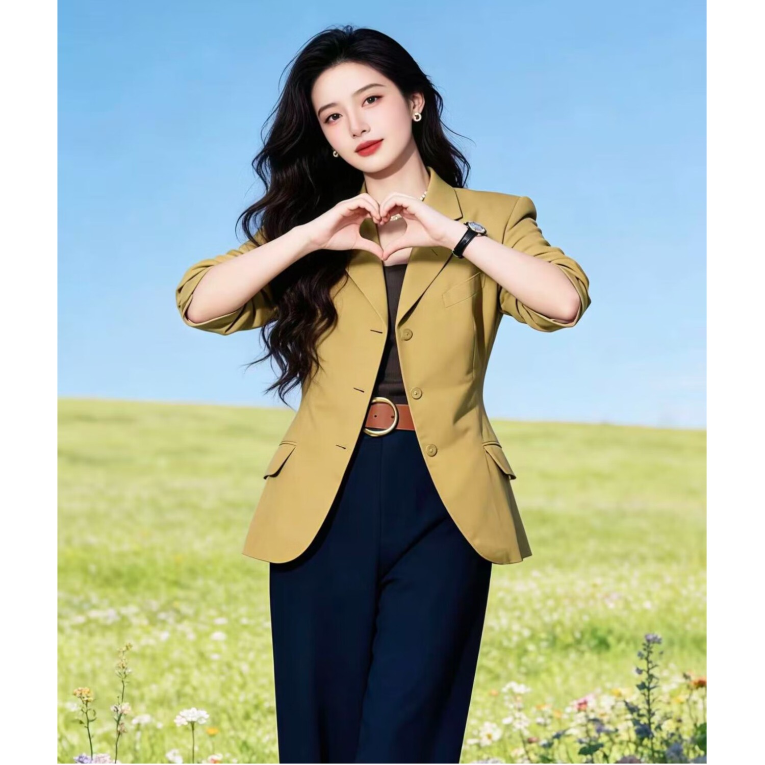 西装西服外套女春秋季新款网红爆款休闲小西服时尚高级感通勤百搭 黄色 S 90-105