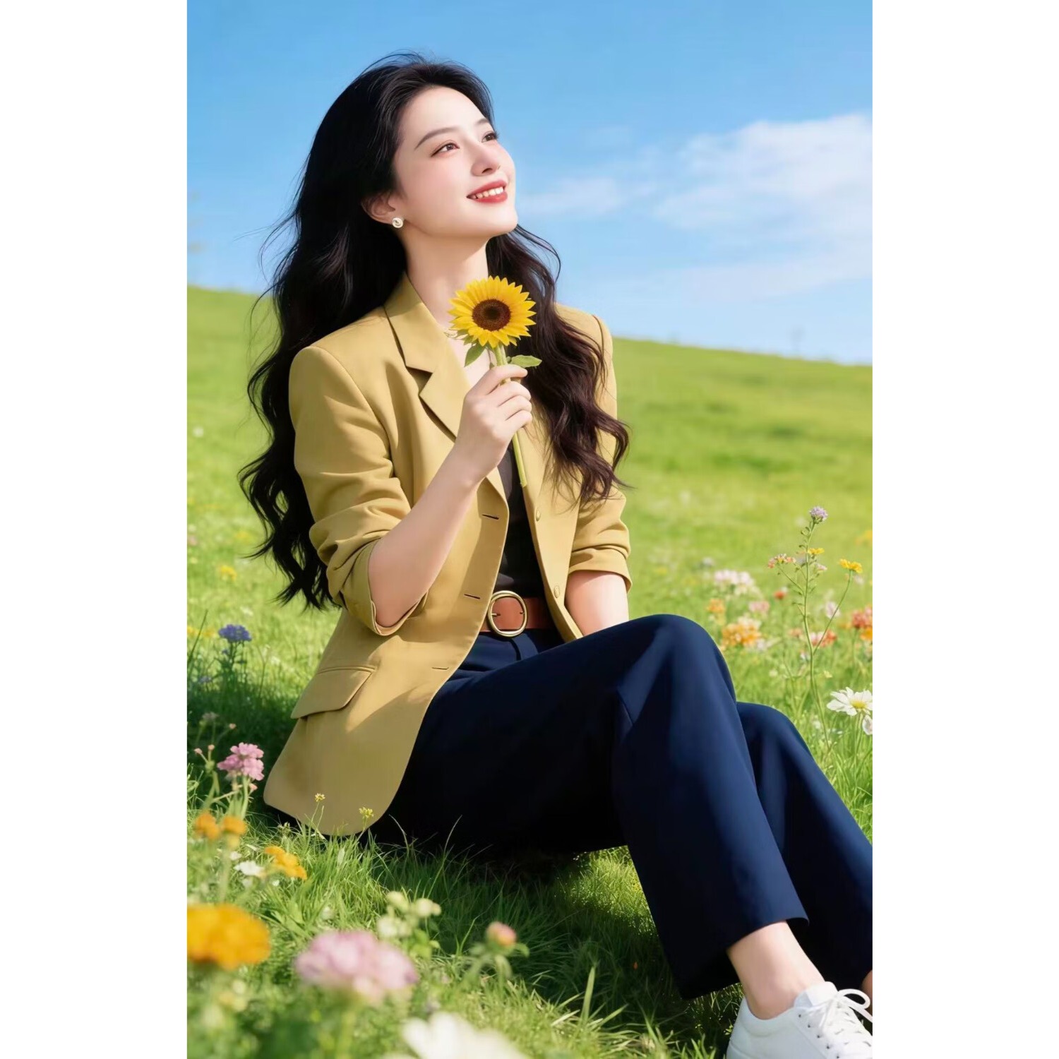 西装西服外套女春秋季新款网红爆款休闲小西服时尚高级感通勤百搭 黄色 S 90-105