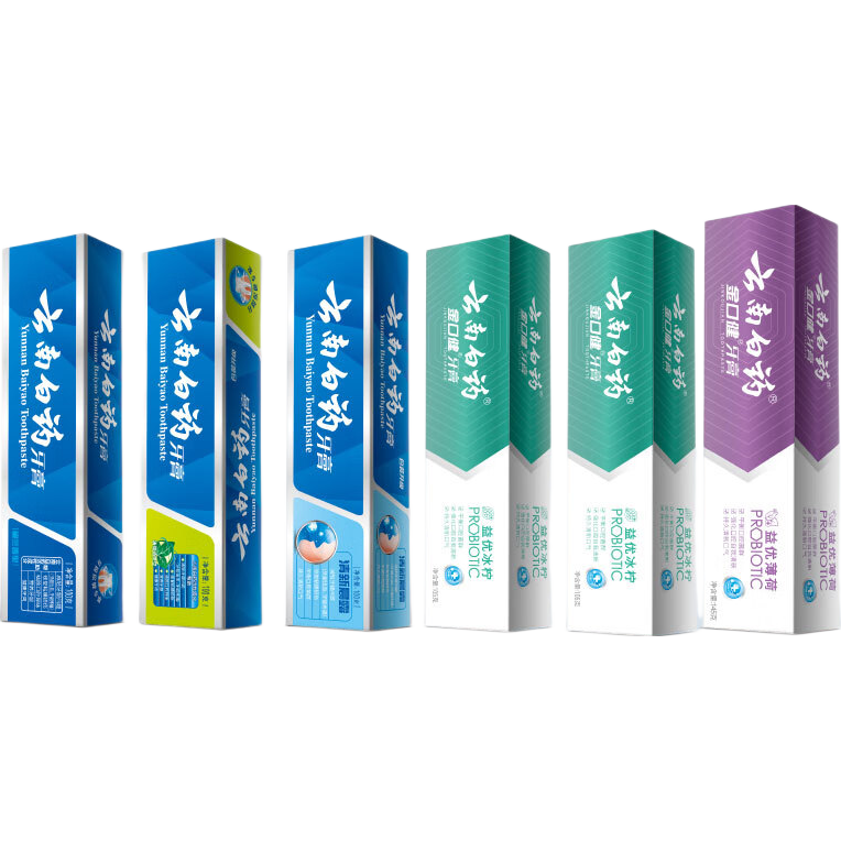 云南白药牙膏留兰薄荷多规格单支护龈健齿口气清新 云南白药牙膏全家福家655g套装