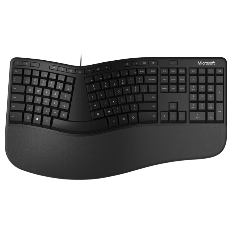 微軟（Microsoft） LXM-00001 機械鍵盤 商務(wù)人體工學(xué)鍵盤 全尺寸有線 符合人體工程學(xué) 帶掌托