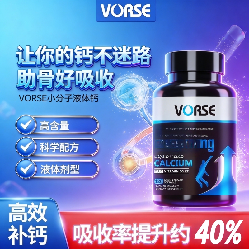 VORSE升级款小分子液体钙维生素D3+K2软胶囊高含量1200mg易吸收120粒瓶 【周期装】 120粒*3瓶