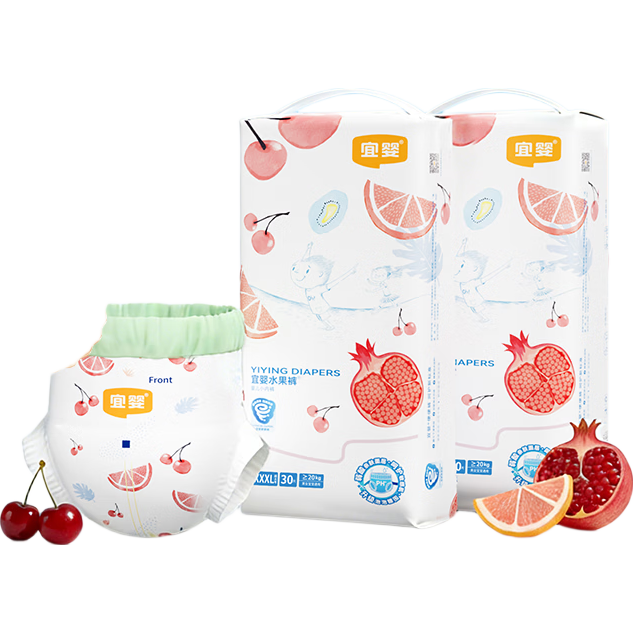 宜婴弱酸水果拉拉裤超薄柔软干爽纸尿裤透气拉拉裤婴儿男女宝宝学步裤 拉拉裤XXXXL码30片*2包