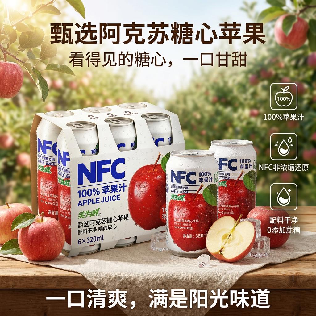 笑为鲜100%NFC鲜榨苹果汁320ml×6罐 6.84元 - 86线报