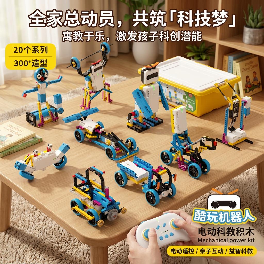 DEERC编程机器人电动积木玩具6岁科学实验套装7-14男孩六一儿童节礼物 一二级考试-300造型+双电机+遥控 可编程7-10-13岁儿童6-12岁