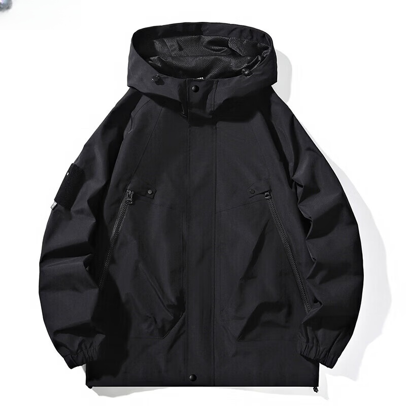 绿蜜蜂冲锋衣情侣外套春季新款防风保暖登山服夹克 黑色 【男女同款】 L