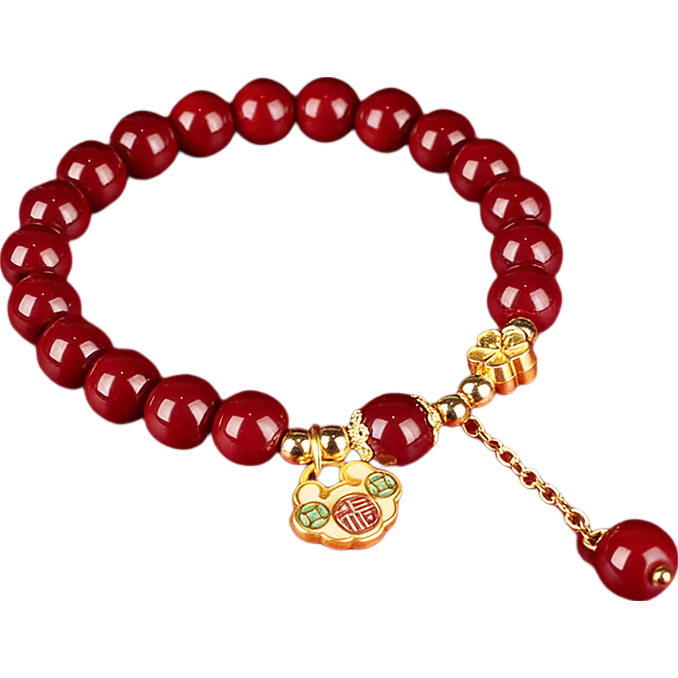 本命年手串朱砂色福气满满长命锁款生日礼物送女友开运手链随机发