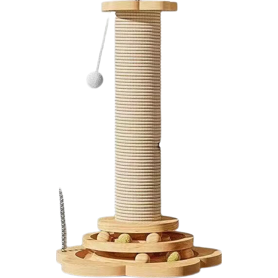 猫抓板磨爪耐磨不掉屑剑麻猫爪板立式猫抓柱逗猫棒自嗨解闷猫玩具 太阳花【5合一猫抓柱转盘】46CM