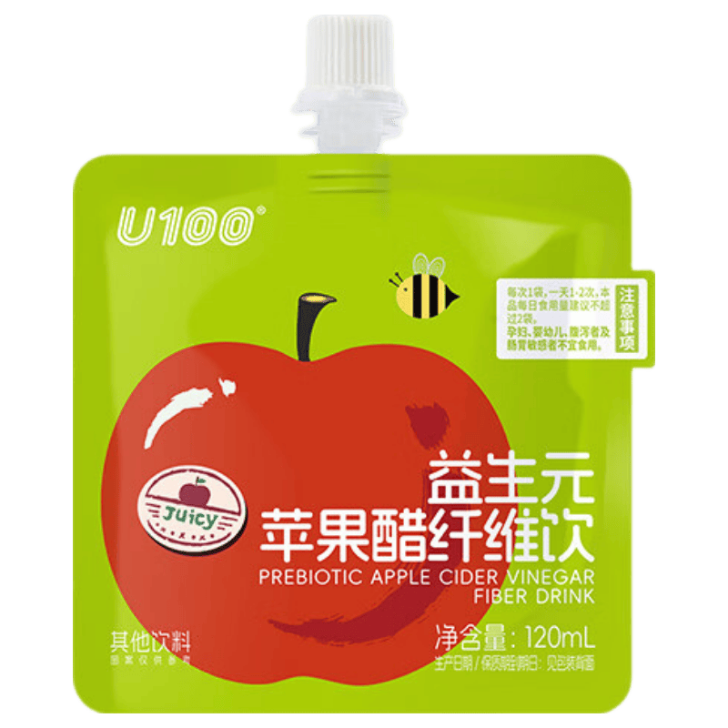 U100苹果醋纤维饮 益生元酸甜可口 大餐解腻饮料120ml*1袋