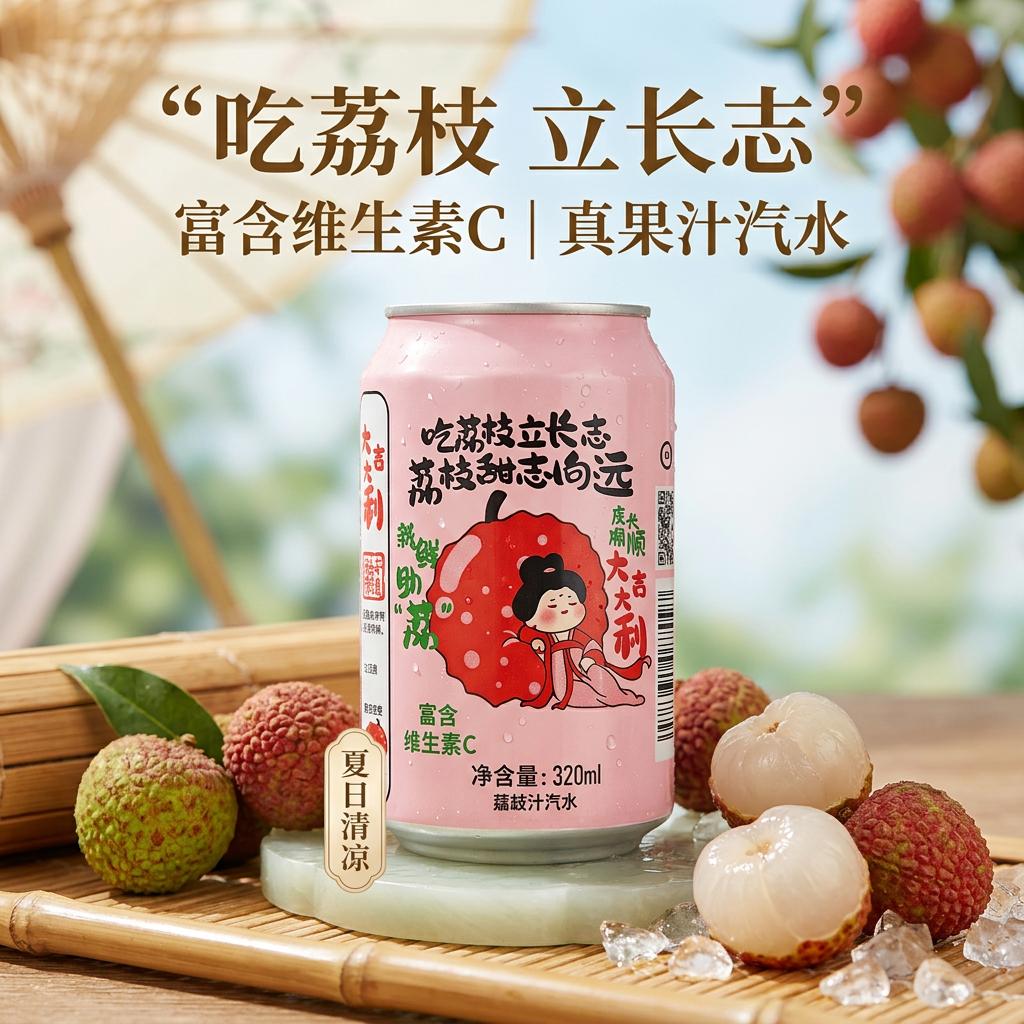 笑为鲜长安荔枝果汁维C气泡水 整箱夏日冰爽解渴必备饮料 长安荔枝汁320ml*8罐