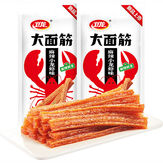 卫龙香辣大面筋办公室魔芋爽小吃豆干辣条休闲零食素毛肚 【约250g】麻辣小龙虾味大面筋50g*5包