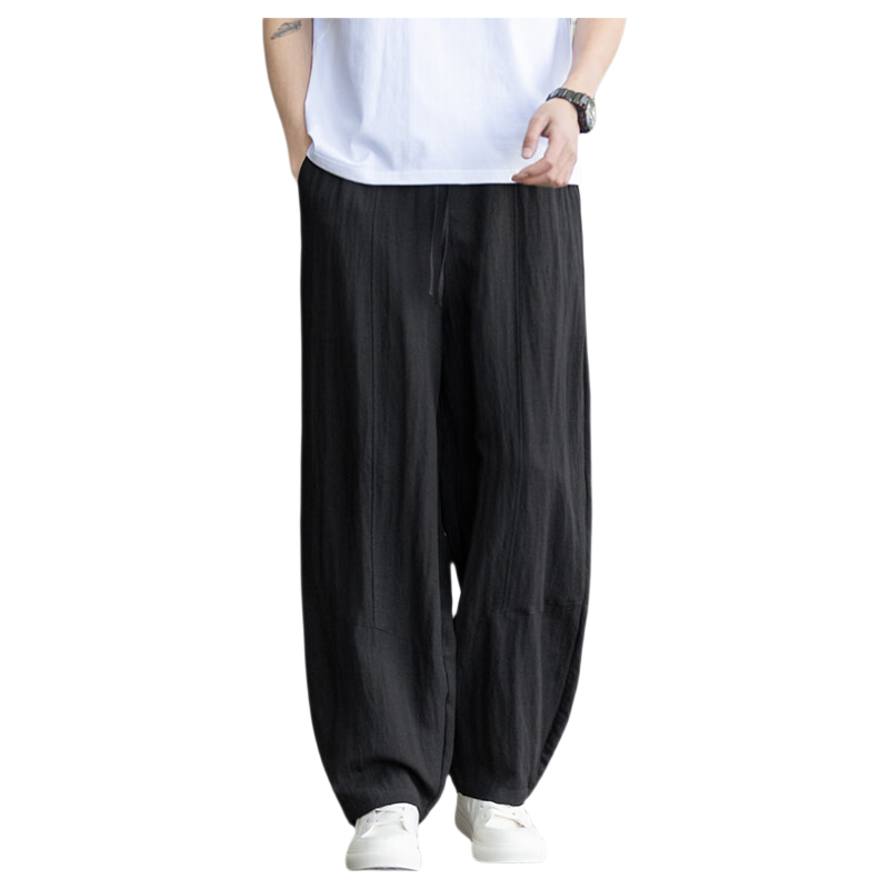 帕托瓦亚麻裤休闲裤男夏灯笼裤练功太极服百搭九分萝卜裤子藏青色M