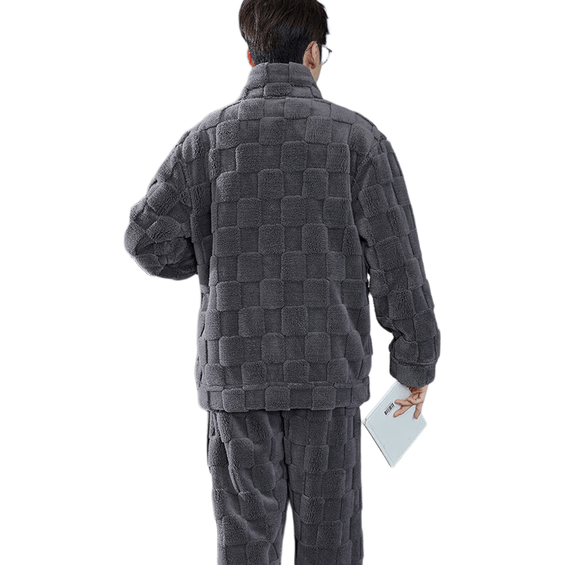 浪莎睡衣男冬季加厚珊瑚绒抗菌家居服两件套拉链款外穿男士暖绒套装