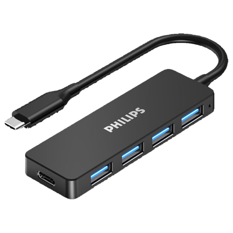 飞利浦Type-C扩展坞USB3.0分线器USB-C拓展4口HUB集线器适用笔记本iPad平板电脑转换器转接头延长线