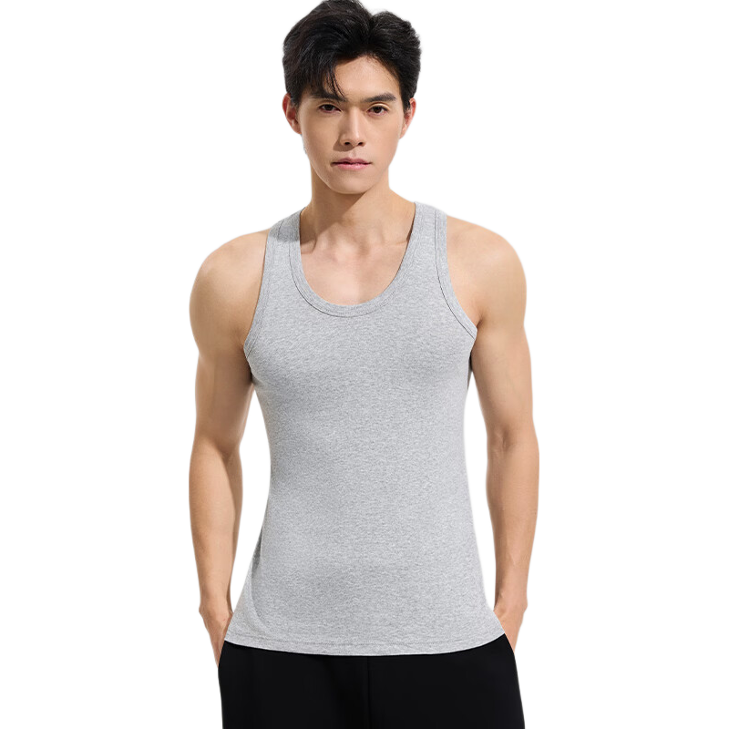 猫人男士背心男夏季薄款打底衫纯棉无袖t恤休闲背心运动健身老头汗衫 10A抑菌男士背心薄款-灰色 L （推荐100-120斤）