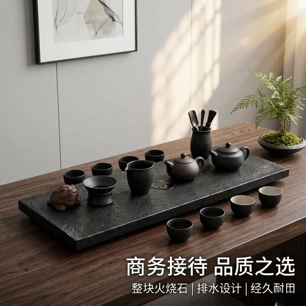 2026新款天然乌金石茶盘整块火烧石茶台茶盘排水式家用简约黑金石 火烧茶盘天然乌金石 120CM*60CM*3CM天然乌金石