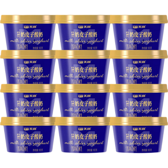 天润奶皮子酸奶 新疆老字号特产酸牛奶 全脂原味盒装老酸奶 100g*12盒【分享装】