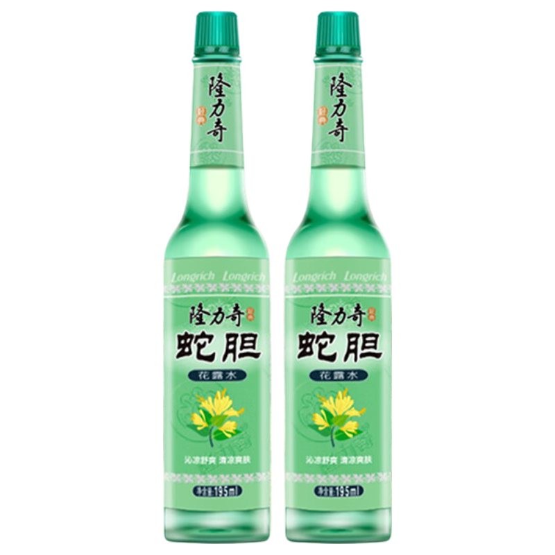 隆力奇蛇胆花露水防痱舒爽玻璃瓶清爽清香怡人沁凉夏季 【有效防痱】蛇胆花露水195ml*2瓶
