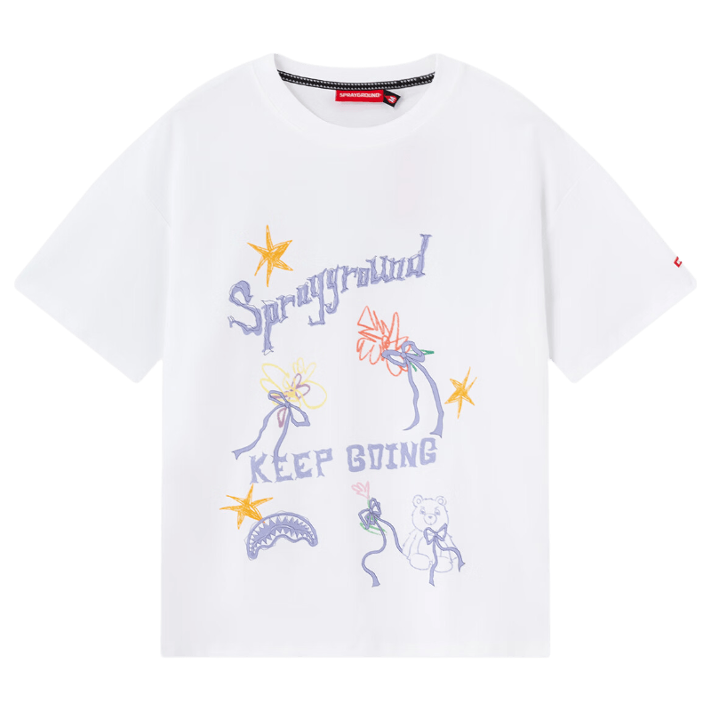 SPRAYGROUND鲨鱼嘴夏季字母印花短袖T恤男女款宽松休闲五分袖上衣情侣体恤 棕色 L