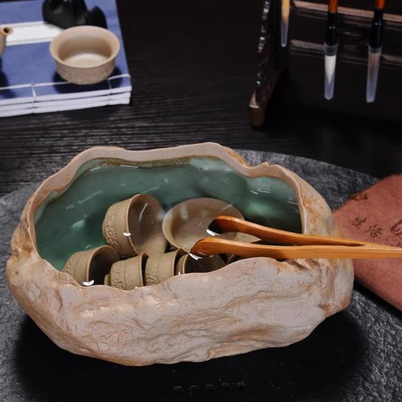 杯洗陶瓷杯洗笔洗茶道零配花盆鱼缸花器多肉花盆 施釉款大号粗陶茶洗