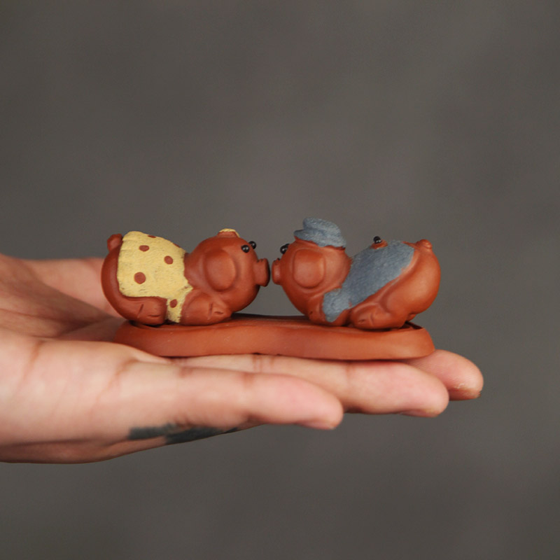 私朹堂 紫砂茶宠猪荷叶福气猪小猪紫砂可爱萌宠结婚创意礼物 相亲相爱