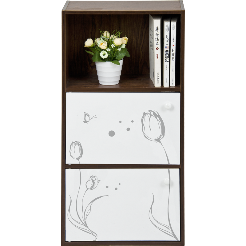 慧乐家 书架 三层二门带门印花柜  深红樱桃木色 11266