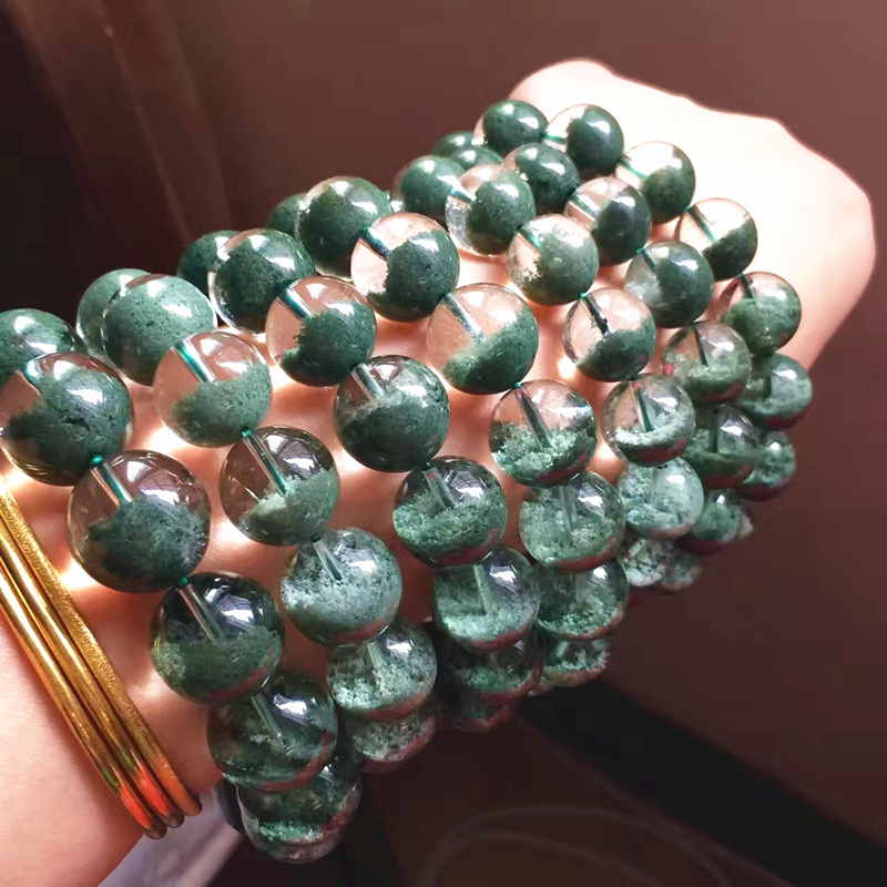 诺源珠宝 天然绿幽灵手串男女款 绿幽灵聚宝盆千层山水晶手链时尚礼品