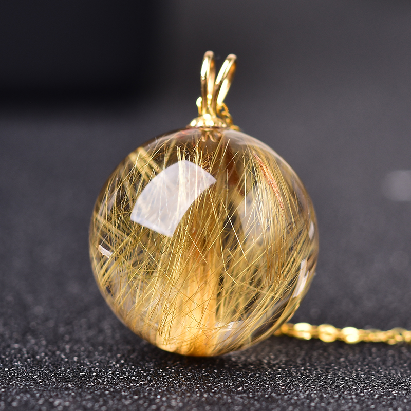 梓瑞珠宝天然水晶金发晶圆珠吊坠 发晶绿幽灵水晶转运珠项坠2024龙年