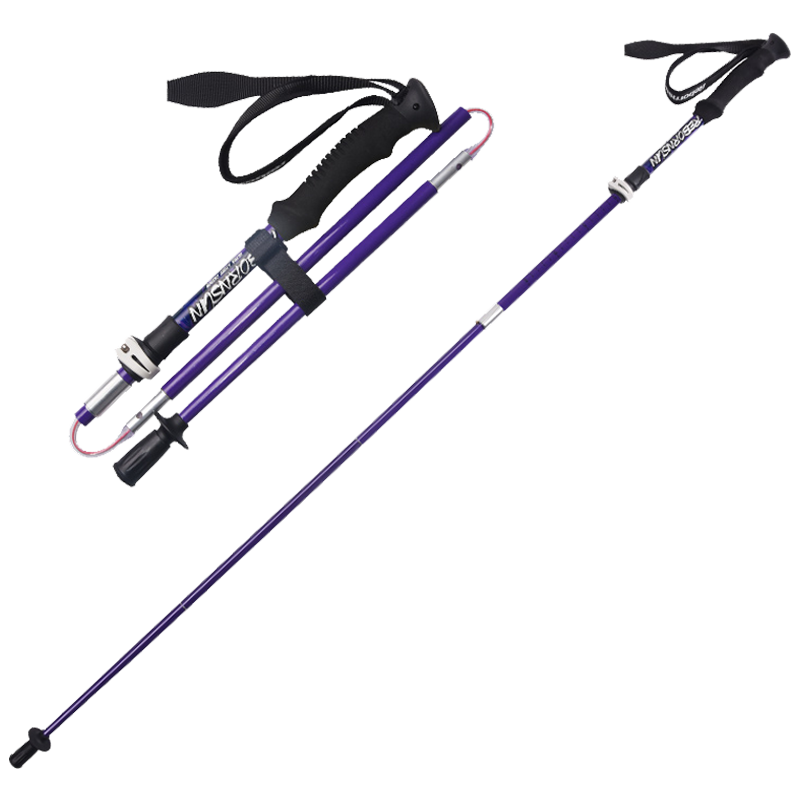 魯濱遜折疊登山杖拐棍超輕超短五節(jié)杖碳素拐杖碳纖維戶外登山手杖 魯小東紫色【長款115-135】