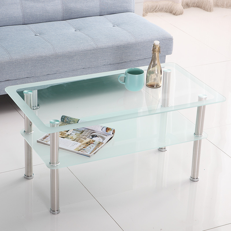 沁殿钢化玻璃茶几小户型客厅简约茶几桌喝茶不锈钢迷你小尺寸茶几
