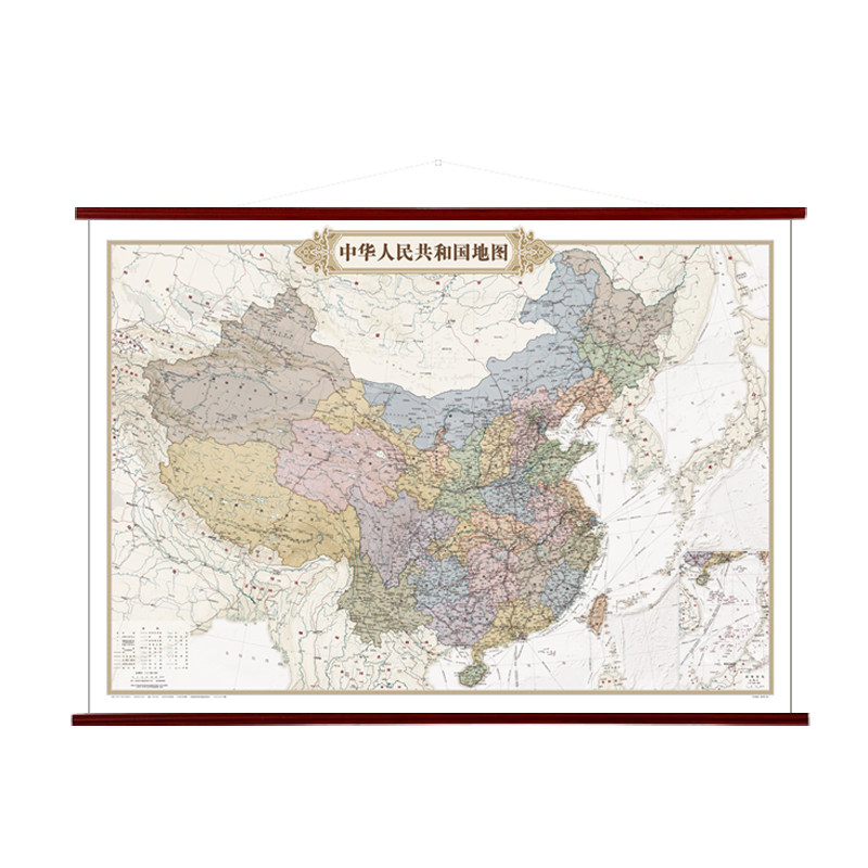 全新版仿古挂图-中国地图 精装高清版双面覆膜 超大1.5米*1.1米 办公室会议室仿木杆地图
