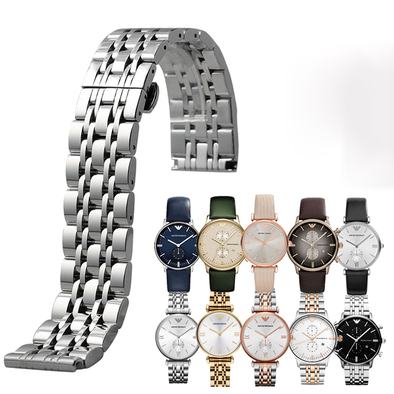 征斯 适用于阿玛尼钢带表链精钢表带ar1648 0389钢带男女14 16 18 20