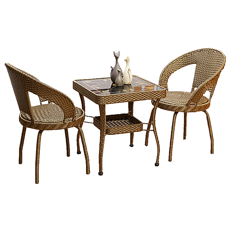 梦忆笙  阳台藤椅三件套户外休闲藤编桌椅子茶几五件套转椅组合大方桌 一桌两椅（土豪金）方桌