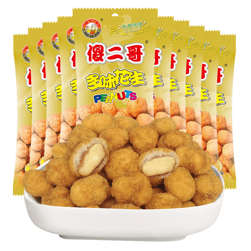 拍2件 傻二哥 多味花生五香味 每日坚果炒货裹衣花生米熟花生豆30g*10