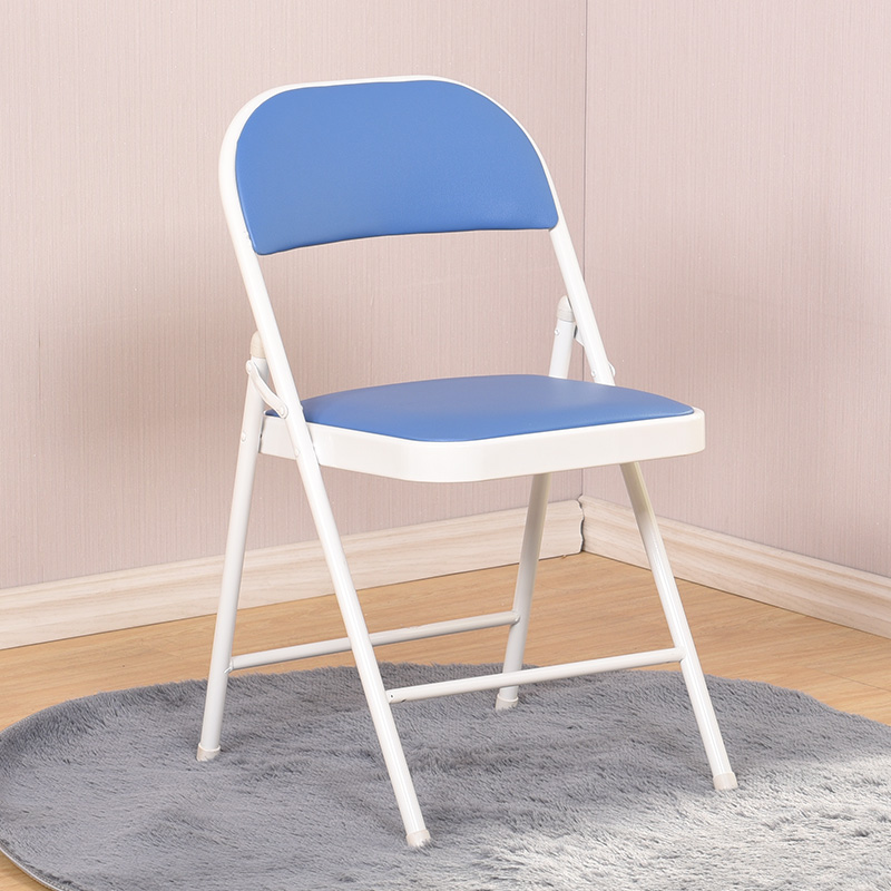工匠时光简易靠背椅可折叠椅办公椅会议椅座椅培训椅靠背椅家用餐椅子 蓝色白架钢板加强底座双层海绵