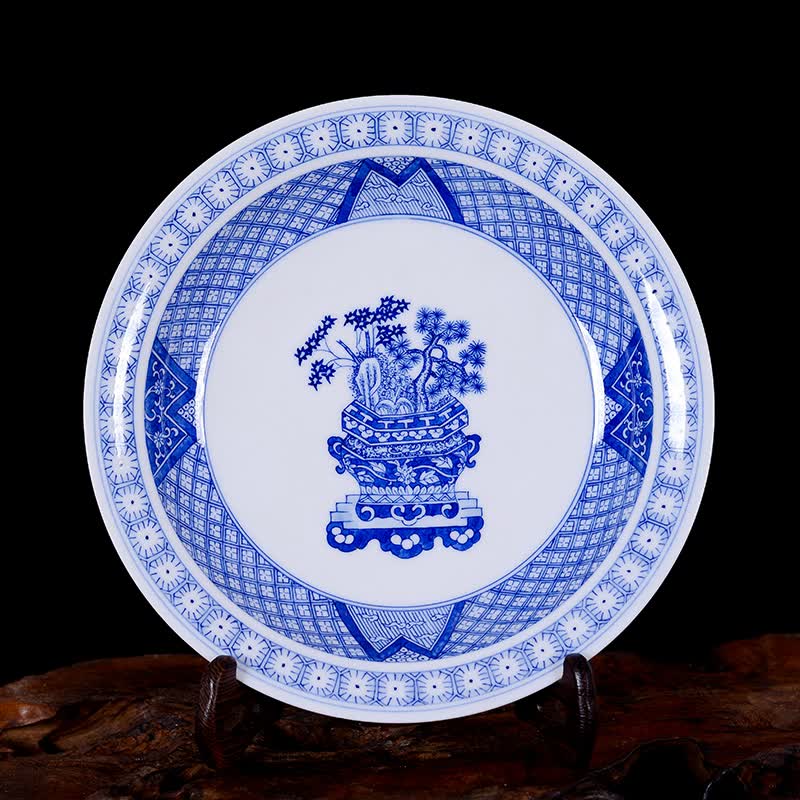 澳颜莱景德镇陶瓷器 手绘青花花卉工艺装饰瓷盘 挂盘出国礼品 盘出国