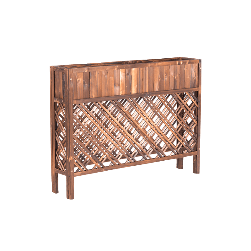 餐厅隔断花架户外装饰阳台花架防腐木花箱围栏长方形网格花槽木质花箱隔断栅栏户外花槽 加厚碳化【长80*高120*宽25】 大