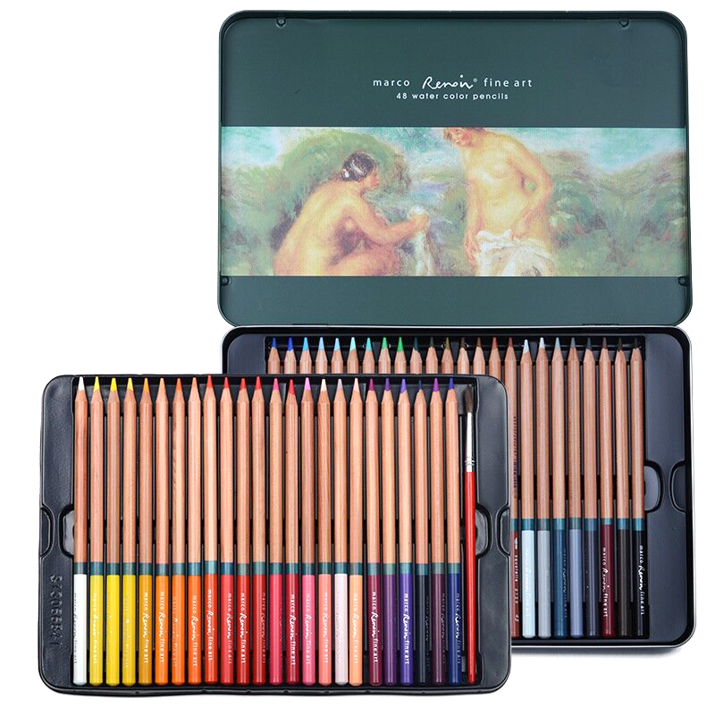 马可雷诺阿彩铅马克水溶彩色铅笔 铁盒装 3120-48色水溶彩铅