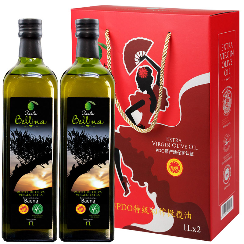 蓓琳娜（Bellina） PDO特级初榨橄榄油 1000ml*2 西班牙原装原瓶进口 礼盒装