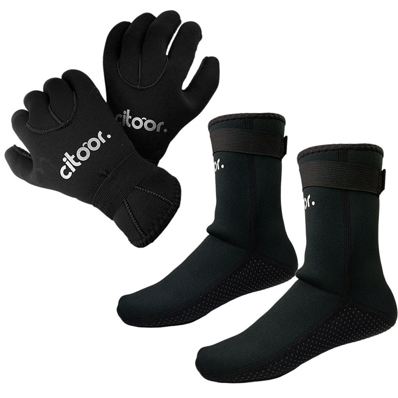 希途（Citoor） 潜水袜+潜水手套浮浅装备潜水套装冬泳保暖手套袜子 黑色 M号40-41码