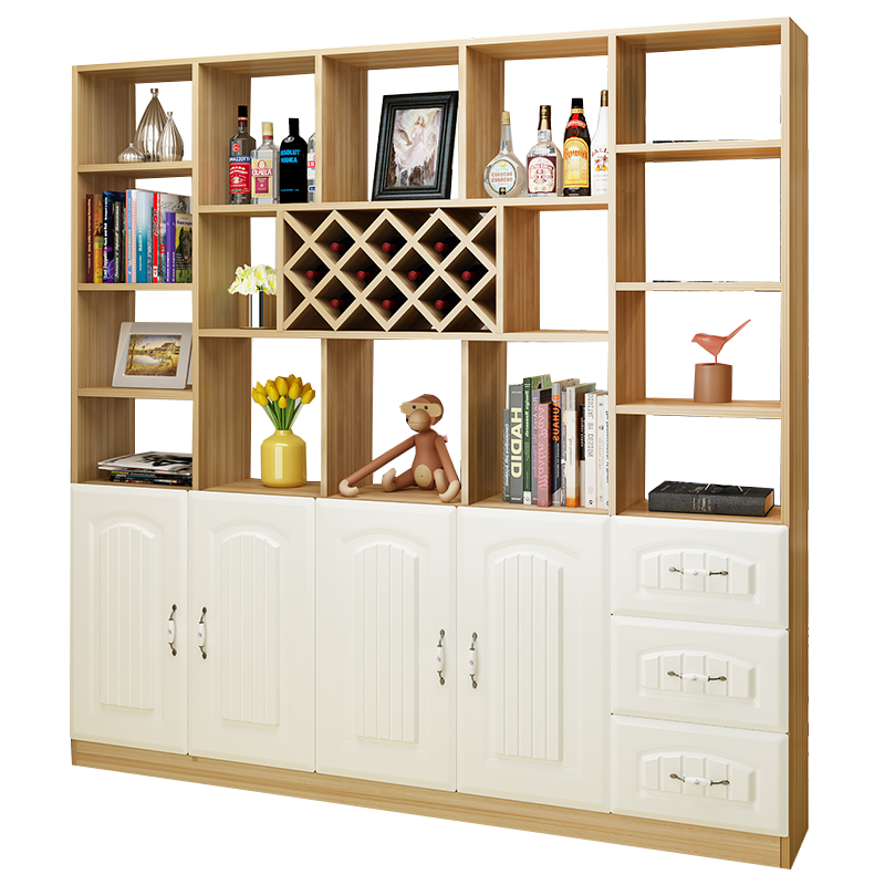 臻酷 隔斷柜 酒柜客廳架玄關(guān)柜現(xiàn)代簡約歐式門廳間廳柜家用屏風(fēng) 白色+淺胡桃色 普通款 五門六抽200*280*30cm 包安裝