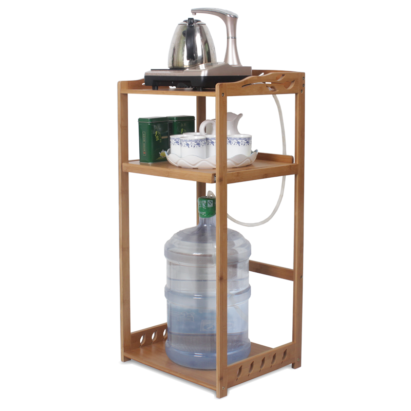竹城鼎信 茶水架烧水壶置物架落地式饮水机收纳架纯净水桶架子楠竹客厅泡茶架茶水储物架桶装水架厨房储物架 雕花茶水架三层