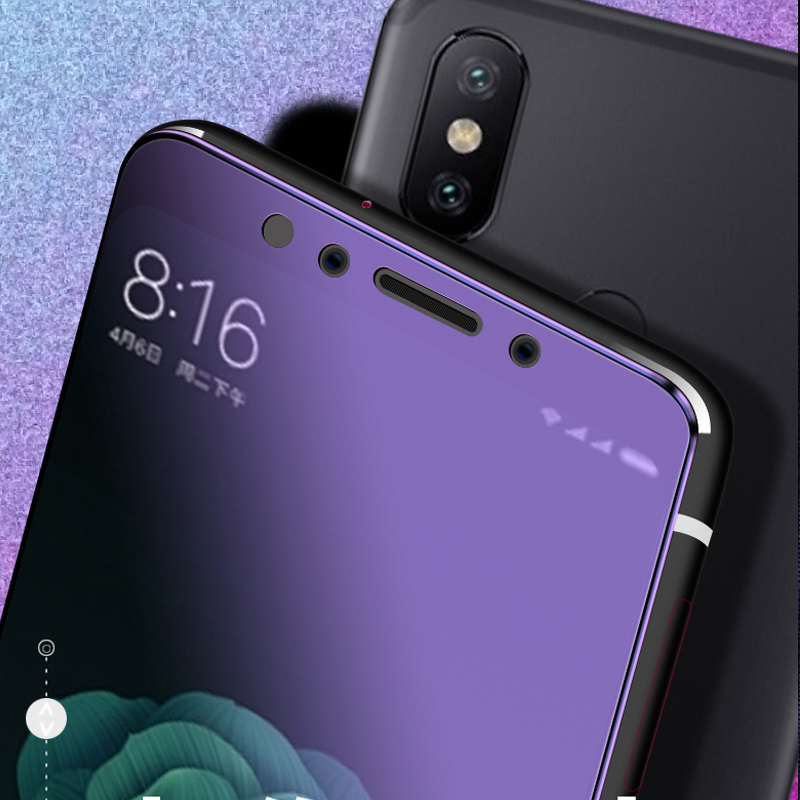 易京(YJING)适用 小米6x钢化膜蓝光手机保护贴膜 紫蓝光全屏透明钢化前膜(2片装)+碳纤维后膜