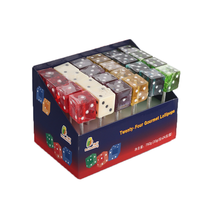 骰子糖果方形色子棒棒糖 综合果味(整盒/24支) 骰子棒棒糖颜色混发