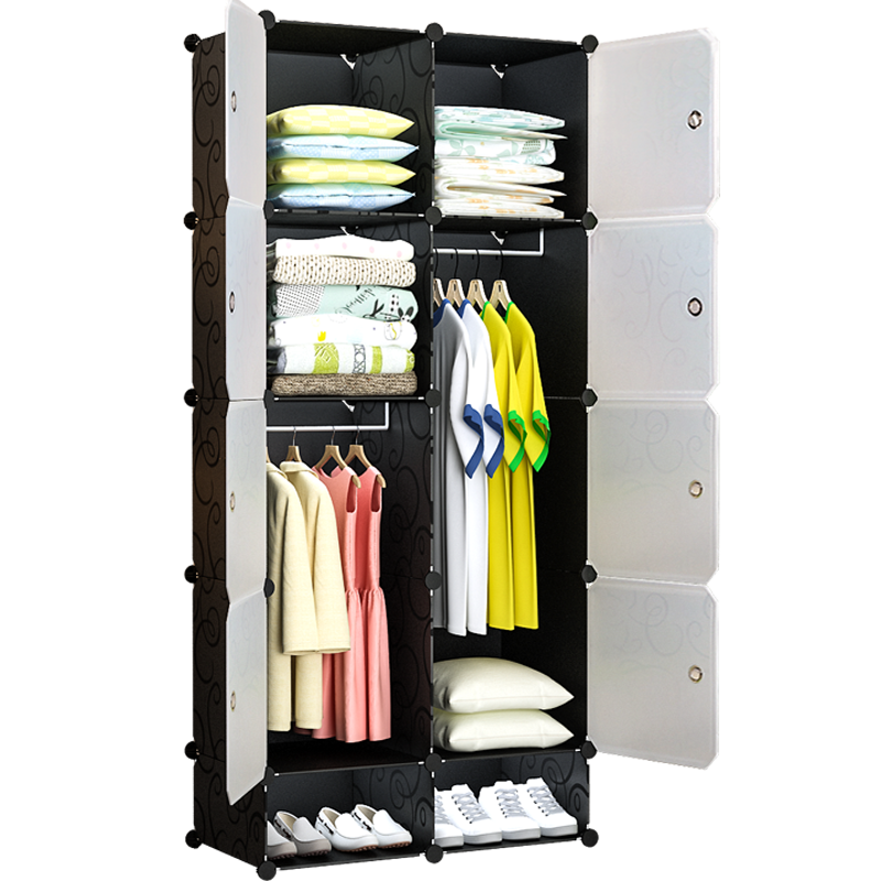 蔻丝简易衣柜收纳的柜子塑料衣橱组装折叠衣柜宿舍单人挂衣柜 【升级加鞋柜】8门1挂  组装