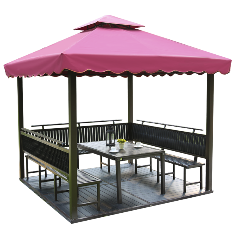嘉勒美户外烧烤亭塑木凉亭庭院小木屋亭四角亭子 三面板含桌子 无垂边