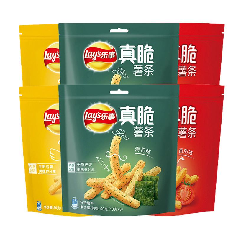 *3袋新品粉色薯条组合装膨化食品休闲零食大礼包 (番茄 原味 海苔味)