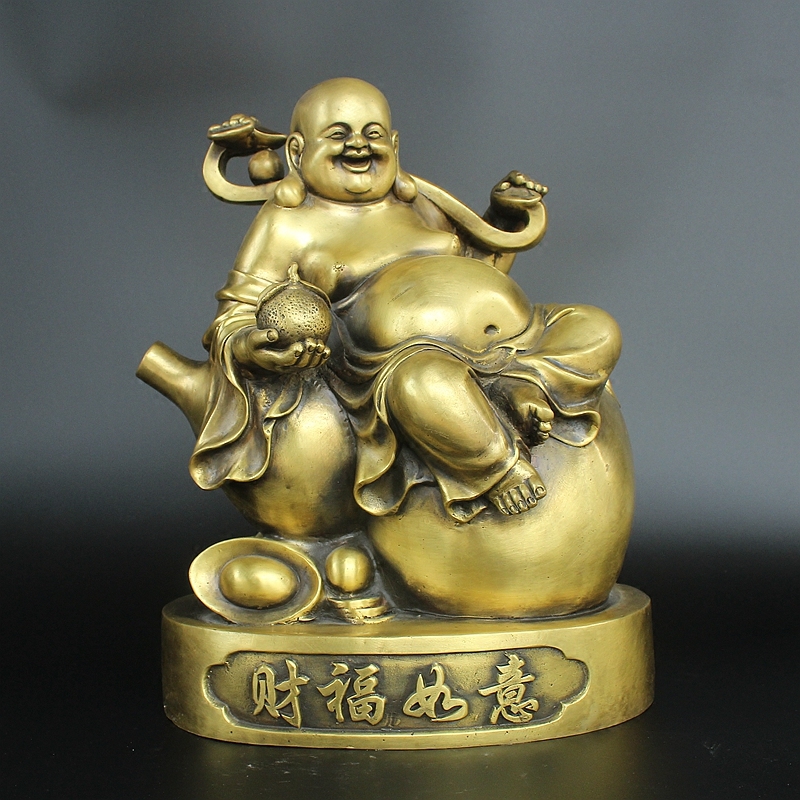 铜人艺巷黄铜如意弥勒佛铜弥勒佛像 如意葫芦铜弥勒佛摆件家居佛像
