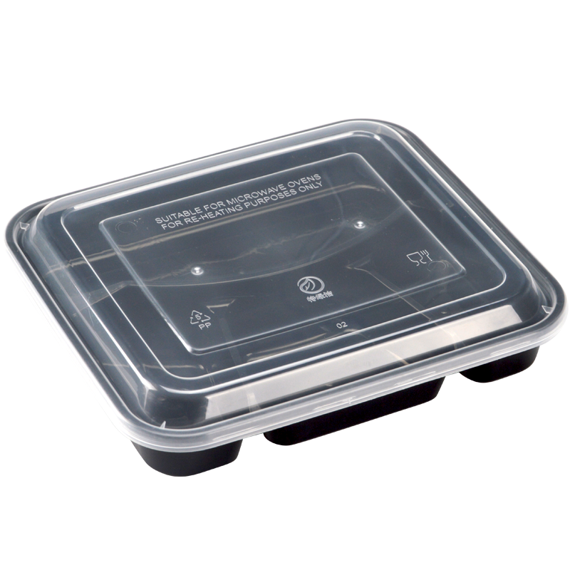 喇叭花一次性餐盒一次性飯盒三格便當(dāng)盒塑料快餐盒打包外賣150套 黑色三格(TLJ)150套 配蓋