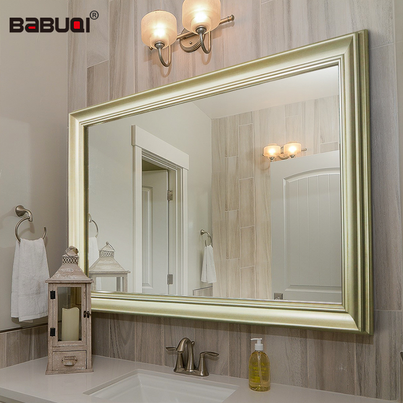 巴布奇（BABUQI） 美式实木浴室镜中式壁挂镜子卫生间镜子挂墙 皓月银 700mm*900mm